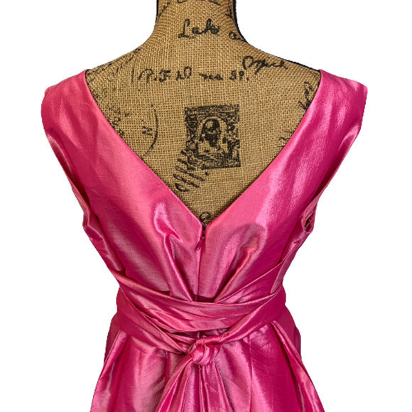 DESSY COLLECTION Hot Pink Ruched‎ Satin Midi Dress - Picture 9 of 13